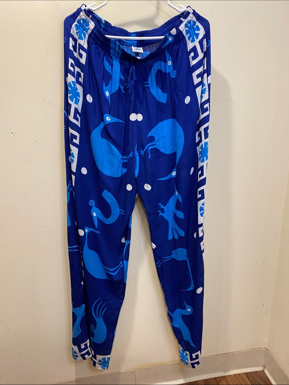 Bridge To Bali Blue Patterned Relaxed Fit Straight Legs Drawnstring Pants Sz 1X